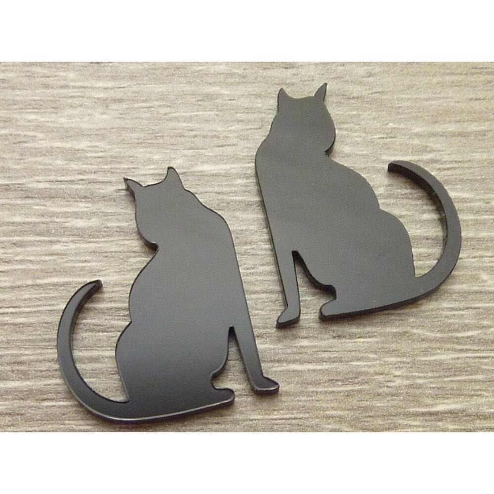 Black Cat Silhouette Stud Earrings Acrylic Halloween Goth Stainless Steel Posts